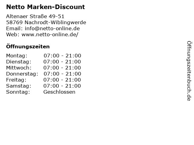 Netto Marken-Discount in Nachrodt-Wiblingwerde: Adresse und Öffnungszeiten