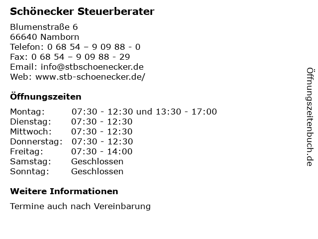 Schönecker Steuerberater in Namborn: Adresse und Öffnungszeiten