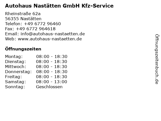 Autohaus Nastätten GmbH in Nastätten: Adresse und Öffnungszeiten