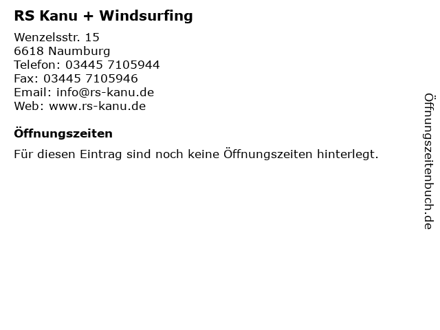 RS Kanu + Windsurfing in Naumburg: Adresse und Öffnungszeiten