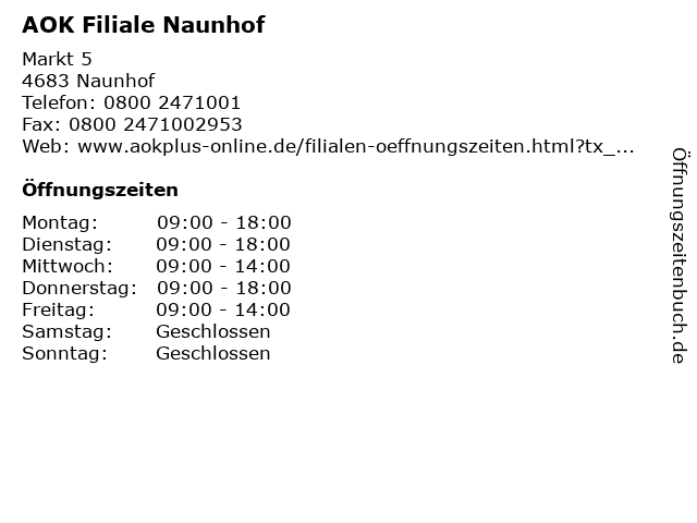 AOK Filiale Naunhof in Naunhof: Adresse und Öffnungszeiten