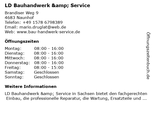 LD Bauhandwerk & Service in Naunhof: Adresse und Öffnungszeiten