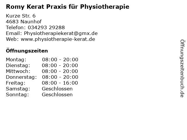 Romy Kerat Praxis für Physiotherapie in Naunhof: Adresse und Öffnungszeiten