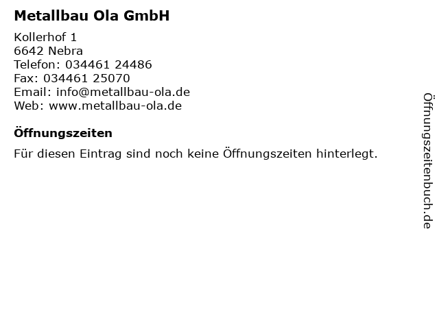 Metallbau Ola GmbH in Nebra: Adresse und Öffnungszeiten