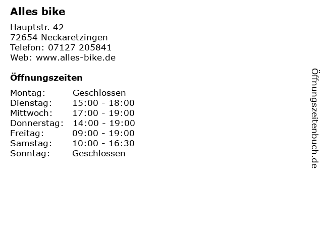 Alles bike in Neckaretzingen: Adresse und Öffnungszeiten