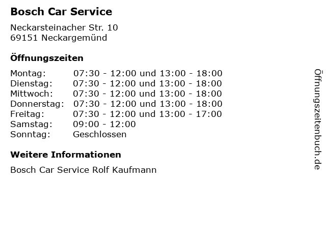 Bosch Car Service in Neckargemünd: Adresse und Öffnungszeiten