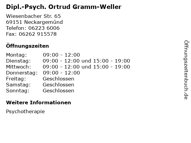 Dipl.-Psych. Ortrud Gramm-Weller in Neckargemünd: Adresse und Öffnungszeiten