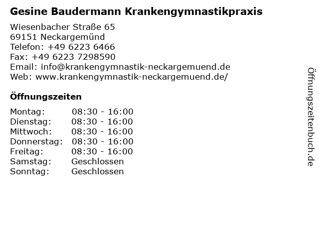 Krankengymnastik Praxis Gesine Baudermann in Neckargemünd: Adresse und Öffnungszeiten