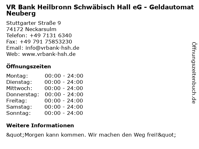 ᐅ Offnungszeiten Volksbank Heilbronn Eg Filiale Neuberg