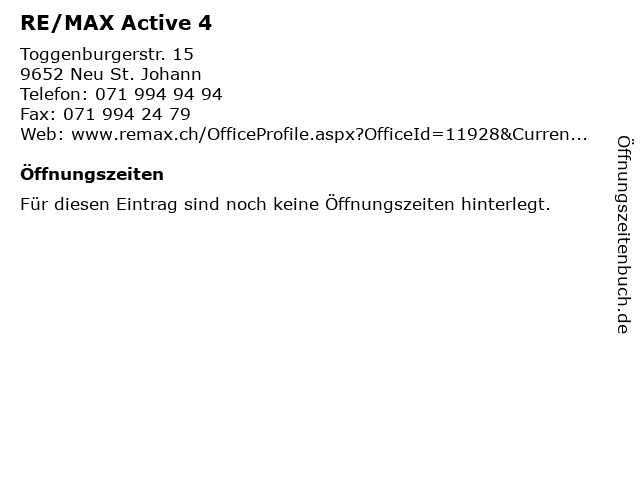 RE/MAX Active 4 in Neu St. Johann: Adresse und Öffnungszeiten