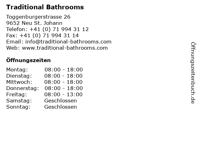 Traditional Bathrooms in Neu St. Johann: Adresse und Öffnungszeiten