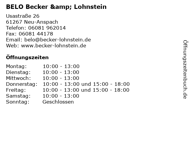 BELO Becker & Lohnstein in Neu-Anspach: Adresse und Öffnungszeiten