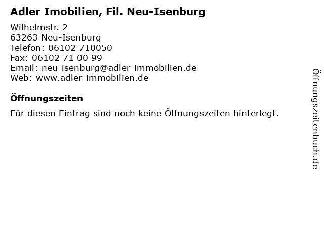 Adler Imobilien, Fil. Neu-Isenburg in Neu-Isenburg: Adresse und Öffnungszeiten