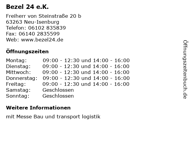 Bezel 24 e.K. in Neu-Isenburg: Adresse und Öffnungszeiten