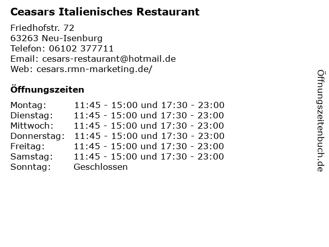 Ceasars Italienisches Restaurant in Neu-Isenburg: Adresse und Öffnungszeiten