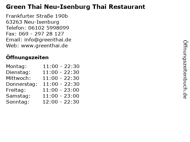 Green Thai Neu-Isenburg Thai Restaurant in Neu-Isenburg: Adresse und Öffnungszeiten