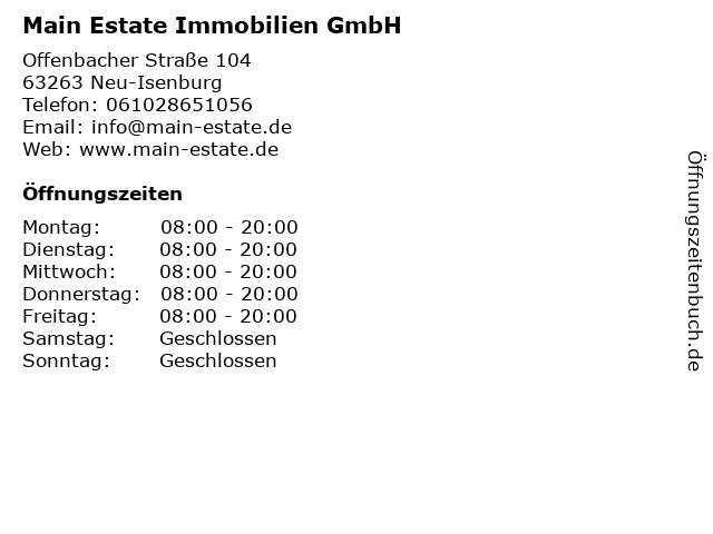 Main Estate Immobilien GmbH in Neu-Isenburg: Adresse und Öffnungszeiten