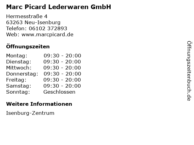 Marc Picard Lederwaren GmbH in Neu-Isenburg: Adresse und Öffnungszeiten