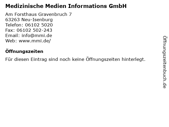 Medizinische Medien Informations GmbH in Neu-Isenburg: Adresse und Öffnungszeiten