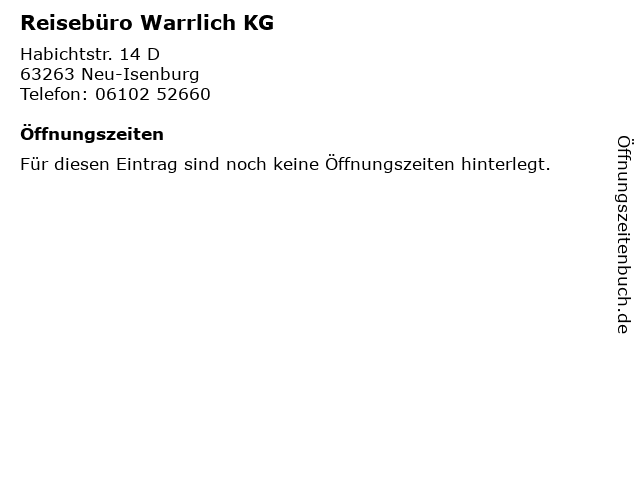 Reisebüro Warrlich KG in Neu-Isenburg: Adresse und Öffnungszeiten