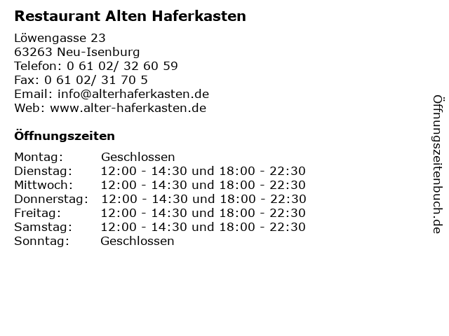 Restaurant Alten Haferkasten in Neu-Isenburg: Adresse und Öffnungszeiten