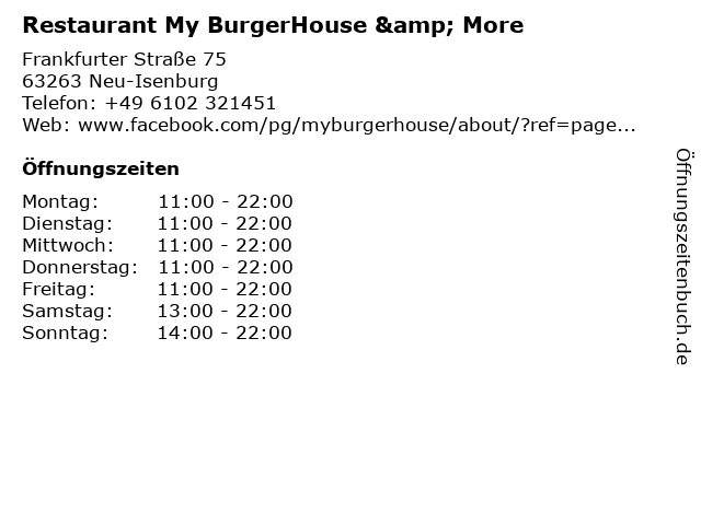 Restaurant My BurgerHouse & More in Neu-Isenburg: Adresse und Öffnungszeiten
