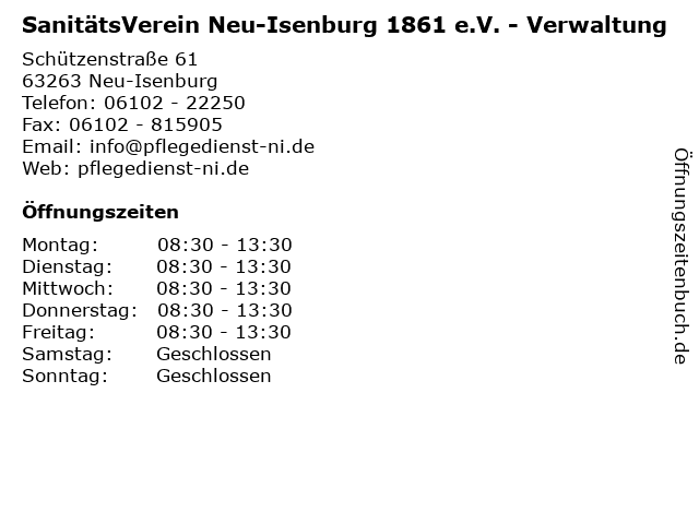 SanitätsVerein Neu-Isenburg 1861 e.V. - Verwaltung in Neu-Isenburg: Adresse und Öffnungszeiten
