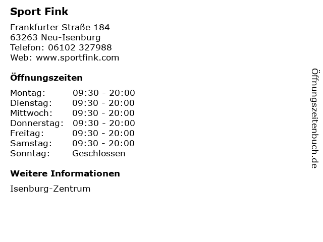 Sport Fink in Neu-Isenburg: Adresse und Öffnungszeiten