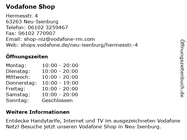 Vodafone Shop in Neu-Isenburg: Adresse und Öffnungszeiten