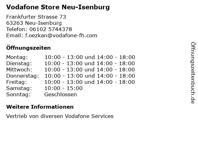 Vodafone Store Neu-Isenburg in Neu-Isenburg: Adresse und Öffnungszeiten