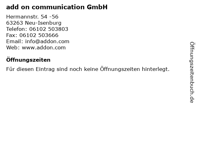 add on communication GmbH in Neu-Isenburg: Adresse und Öffnungszeiten