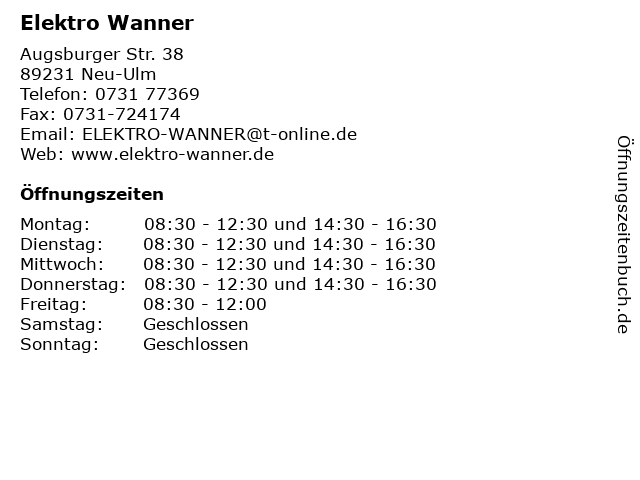 ᐅ Offnungszeiten Elektro Wanner Jurgen Wanner Augsburger Str