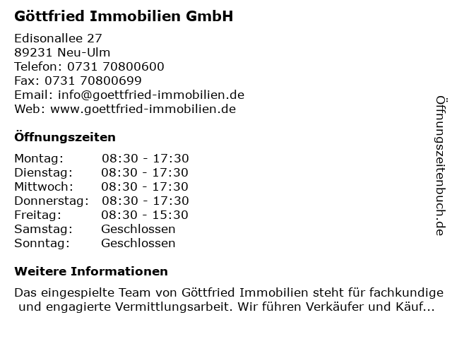 Göttfried Immobilien GmbH in Neu-Ulm: Adresse und Öffnungszeiten