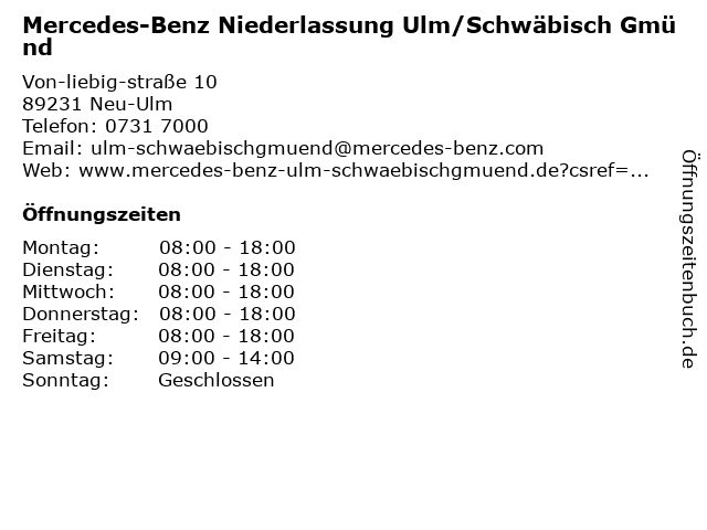 Mercedes-Benz Niederlassung Ulm/Schwäbisch Gmünd in Neu-Ulm: Adresse und Öffnungszeiten
