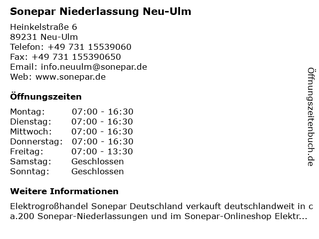 Sonepar Niederlassung Neu-Ulm in Neu-Ulm: Adresse und Öffnungszeiten