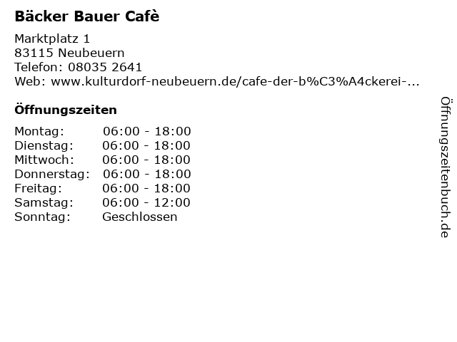 Bäcker Bauer Cafè in Neubeuern: Adresse und Öffnungszeiten