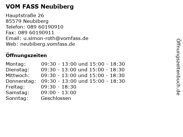 VOM FASS Neubiberg in Neubiberg: Adresse und Öffnungszeiten