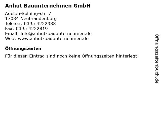 Anhut Bauunternehmen GmbH in Neubrandenburg: Adresse und Öffnungszeiten