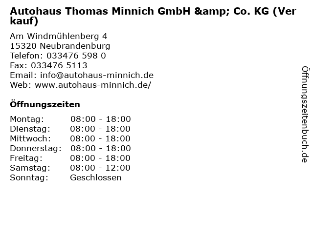 Autohaus Thomas Minnich GmbH & Co. KG (Verkauf) in Neubrandenburg: Adresse und Öffnungszeiten