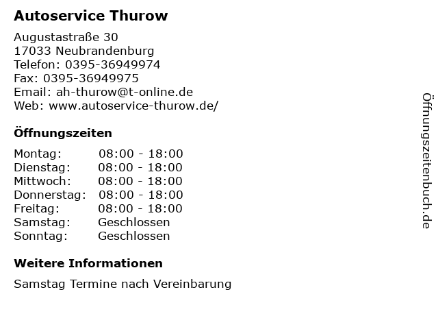 Autoservice Thurow in Neubrandenburg: Adresse und Öffnungszeiten