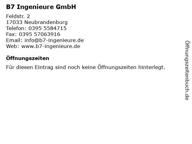 B7 Ingenieure GmbH in Neubrandenburg: Adresse und Öffnungszeiten