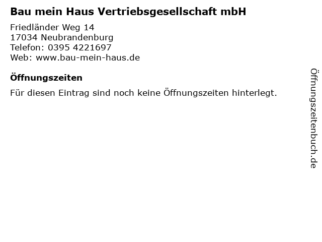 ᐅ Offnungszeiten Bau Mein Haus Vertriebsgesellschaft Mbh
