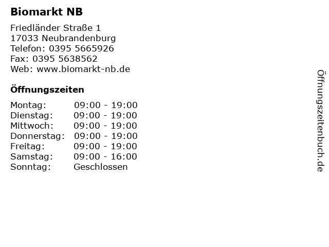 Biomarkt NB in Neubrandenburg: Adresse und Öffnungszeiten