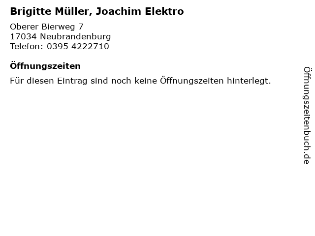 Brigitte Müller, Joachim Elektro in Neubrandenburg: Adresse und Öffnungszeiten