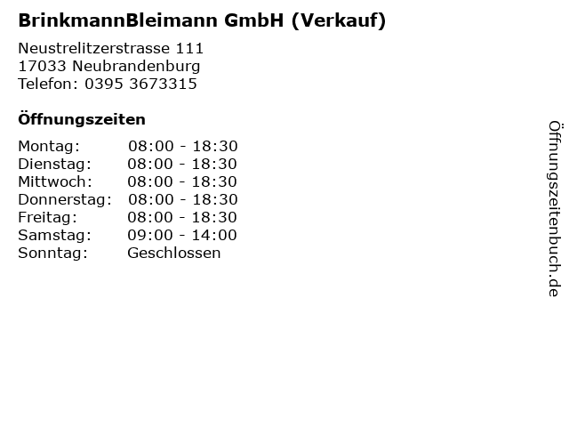 BrinkmannBleimann GmbH (Verkauf) in Neubrandenburg: Adresse und Öffnungszeiten