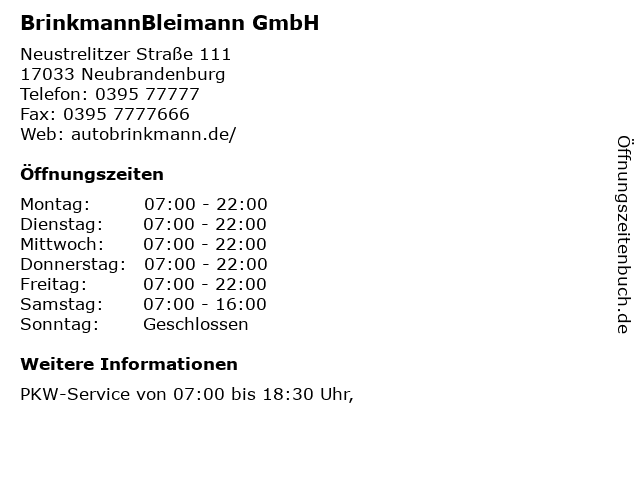 BrinkmannBleimann GmbH in Neubrandenburg: Adresse und Öffnungszeiten