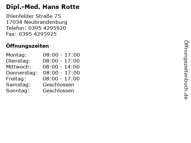 Dipl.-Med. Hans Rotte in Neubrandenburg: Adresse und Öffnungszeiten