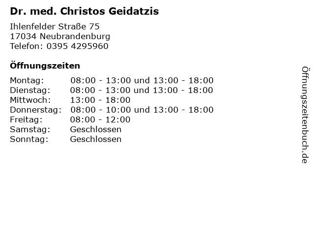 Dr. med. Christos Geidatzis in Neubrandenburg: Adresse und Öffnungszeiten