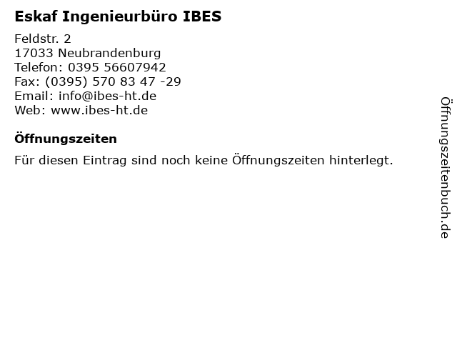 Eskaf Ingenieurbüro IBES in Neubrandenburg: Adresse und Öffnungszeiten