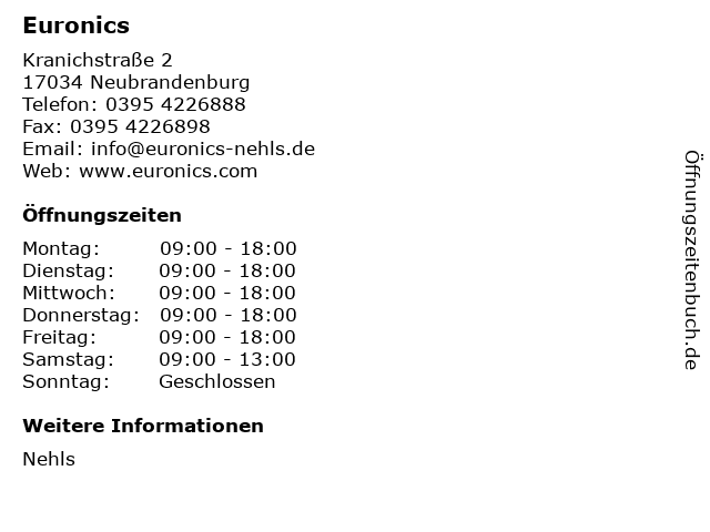 Euronics in Neubrandenburg: Adresse und Öffnungszeiten